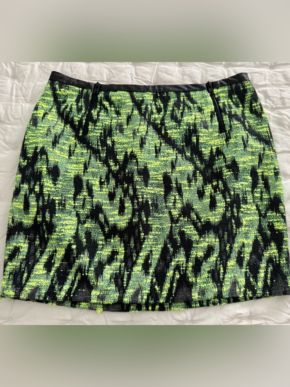 Astr Neon Green and Black Tweed Mini Skirt